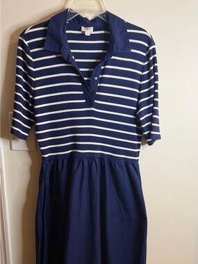 J.Crew Factory Striped Collared Knit Midi Dress Navy Ivory Size L